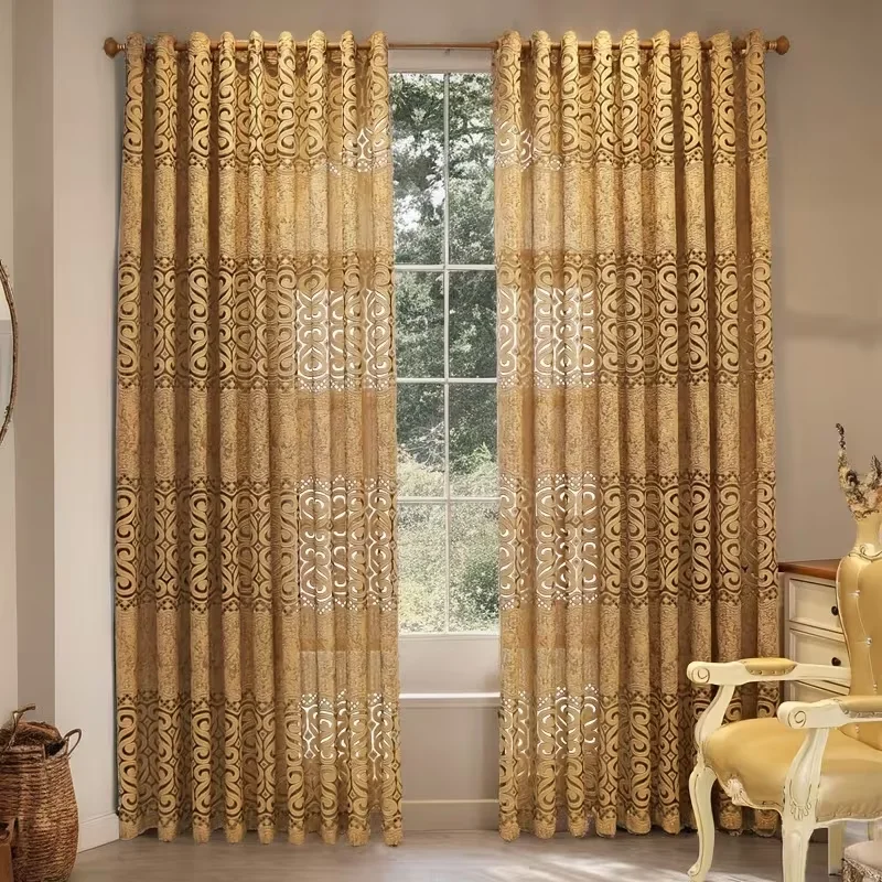 1pc Khaki eight character hollow perforated curtains suitable for decorating living room and bedroom curtains