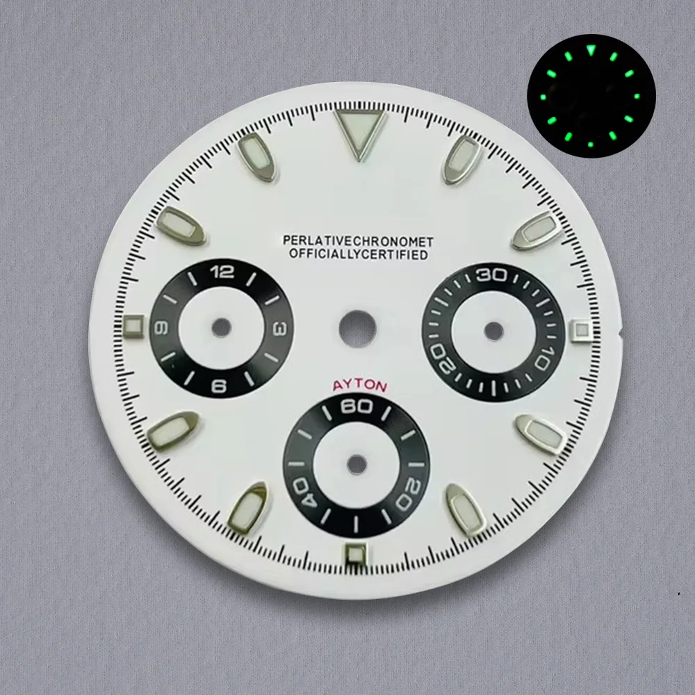 29.5mm Mod DTN Panda Dial VK63 Dial S Logo Geschikt voor VK63 Beweging C3 Groene Luminou Horloge Modificatie Accessoires
