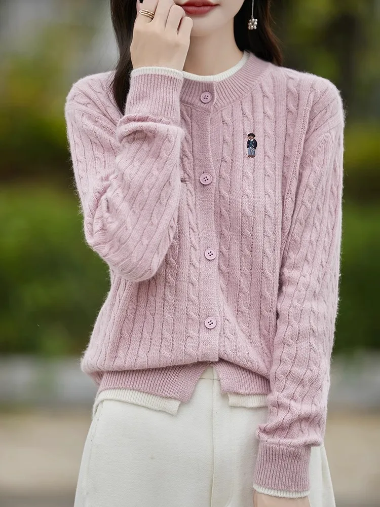 كارديجان أنيق محبوك للخريف والشتاء مع تطريز، طبقة أساسية بأسلوب جامعي، دافئ بأكمام طويلة وياقة مستديرة وتصميم فضفاض #4