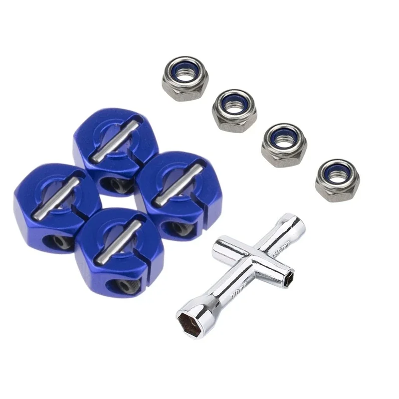 

Metal 12mm Hex Wheel Hub Adapter M4 Flanged Lock Nut Cross Wrench for Traxxas 1/10 Slash 4X4 VXL 2WD Rustler RC Car