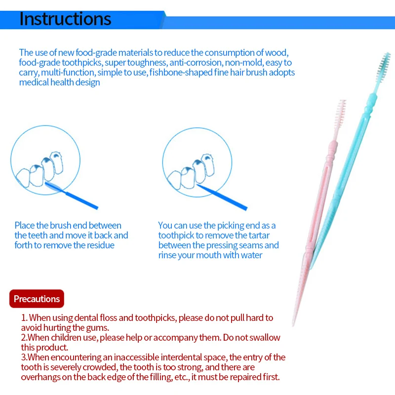 Cepillo Interdental de doble cabezal para el cuidado bucal, palillo de dientes de silicona suave con caja, 200 piezas