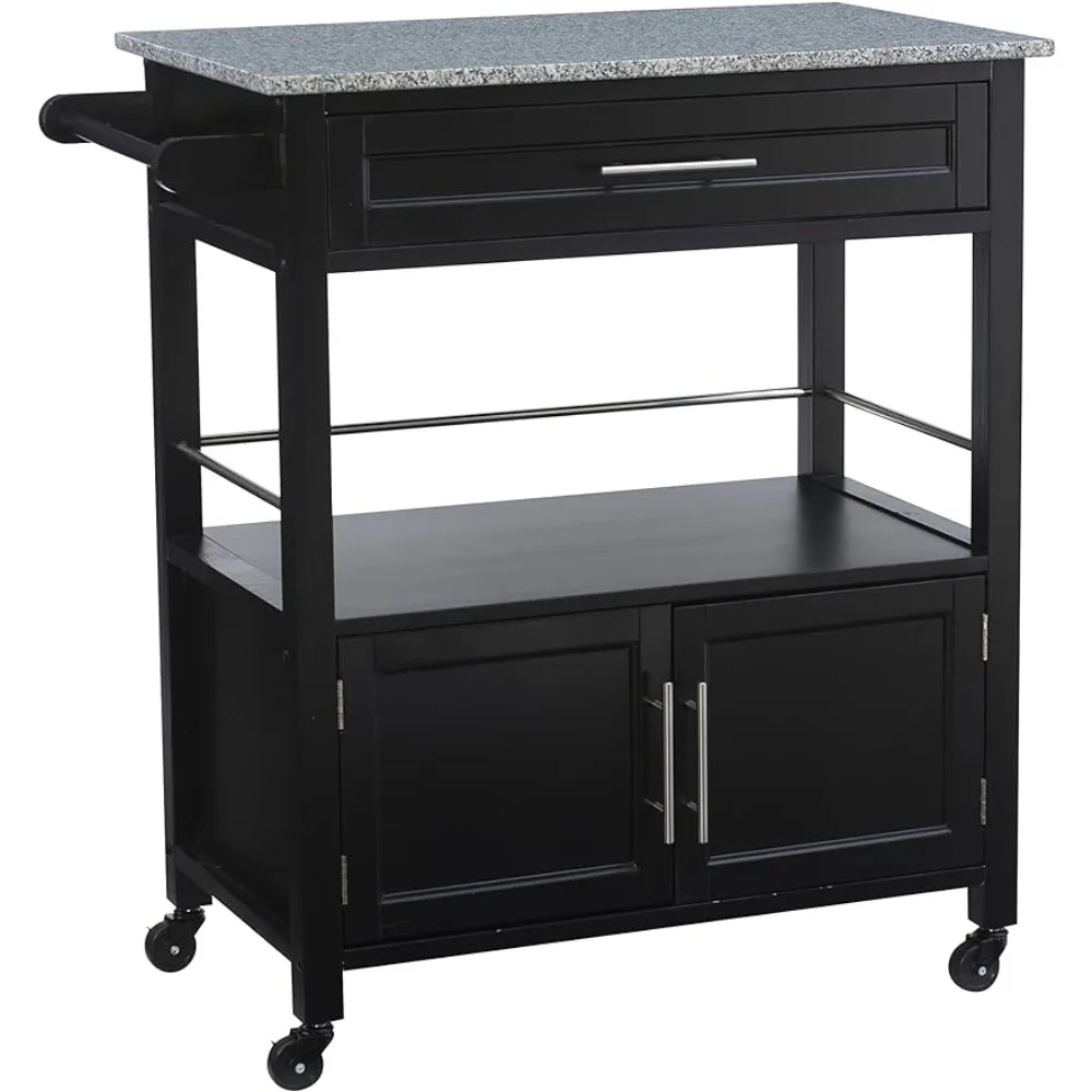 Cabinet Kitchen Cart Cameron Granite Top Kitchen Cart 36.02“x 24.02” X 17.99“ Prefabricated Shelf Black Portable Trolley Shelf