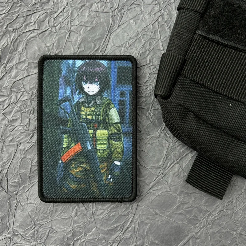 Girl with Gun Printed Patch Stickers for Clothes Military Tactical Patches Backpack Hook and Loop Morale Badge Army Accessories