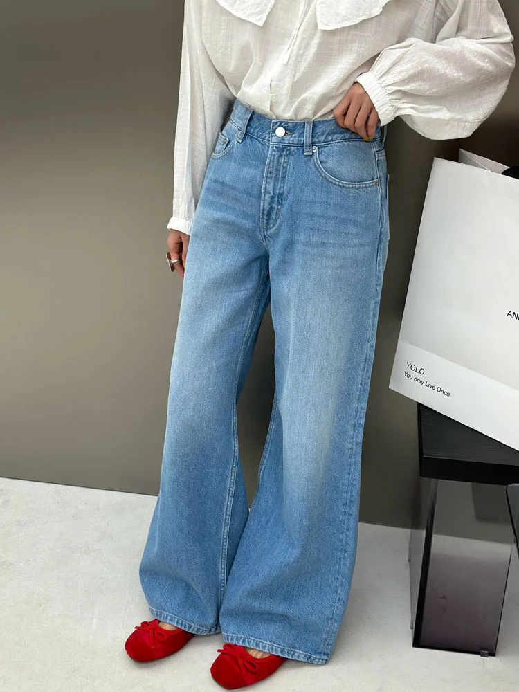 

Повседневные широкие джинсы Bodhl для женщин, светлые, простые, осенние, новые, с высокой талией, длинные брюки, модные, на все сезоны