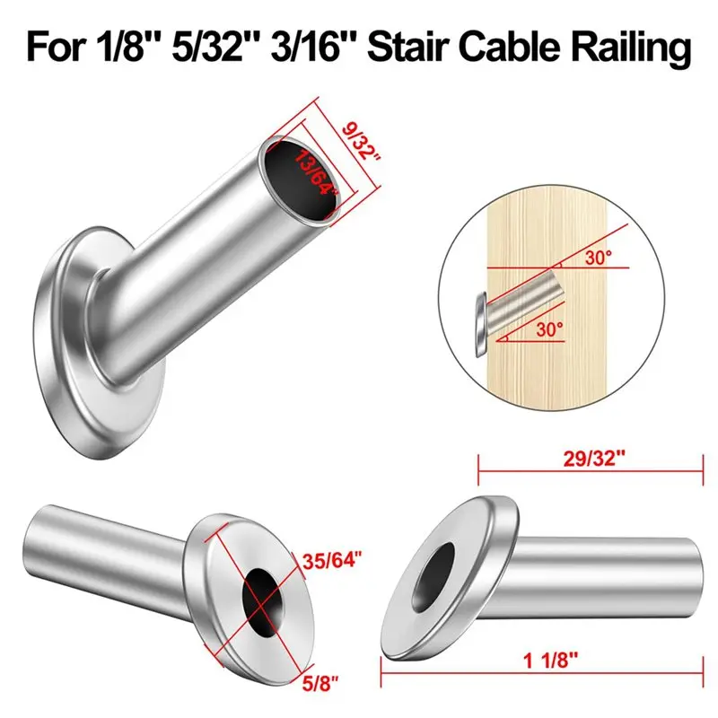 ABMR-120Pack 30 Degree 3/16In Angle Beveled Protector Sleeves,Wood Post Protector For 1/8In 5/32In 3/16In Stair Cable Railing