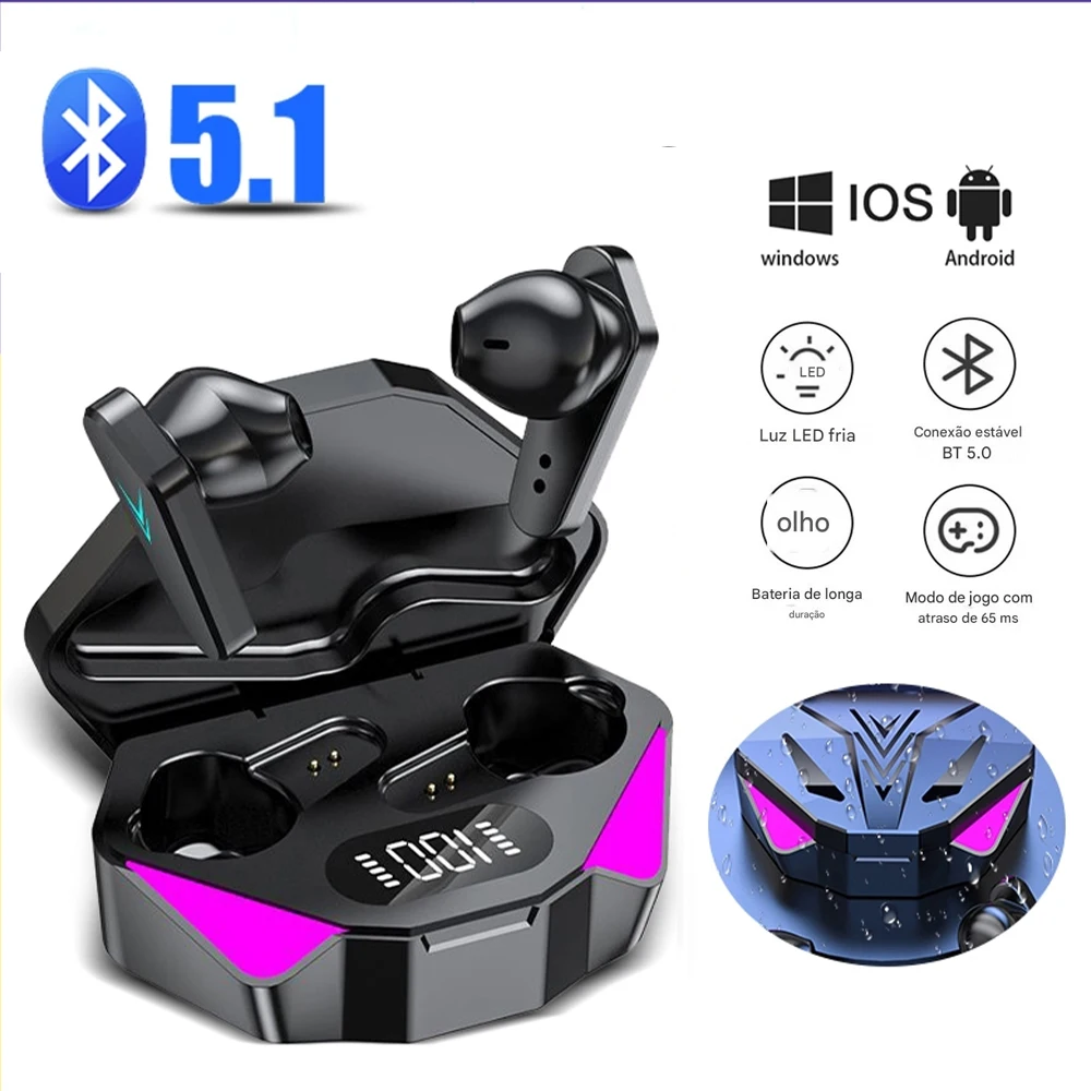 Fone TWS Sem Fio Com Baixa Latência Para Jogos E Esportes Bluetooth Com Case De Carregamento