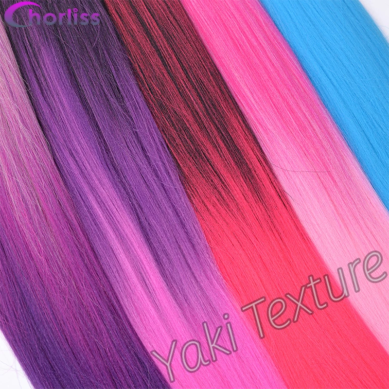 Extensão de cabelo pré-esticada Jumbo para mulheres, trançado fácil, ombre sintético Yaki, acessórios para cabelo rosa, 24in, 80g