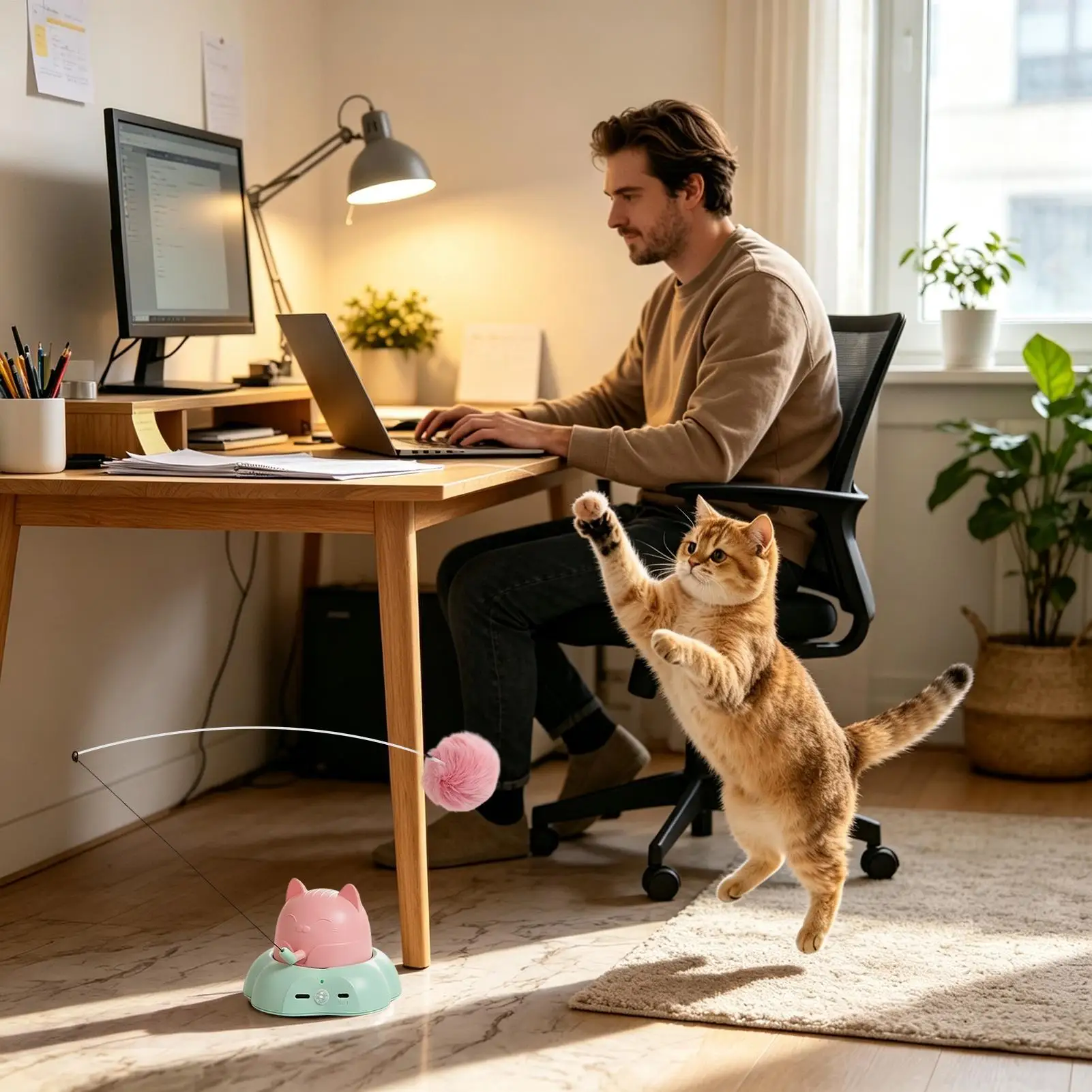 Electric Cat Toy Rotating Suction Cup Teasing Wand With Sensor Interactive Toys Indoor Cats For Indoor Kitten Play Boredom