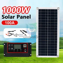 1000W Solar Panel 12V Solar Cell 100A Controller Solar Plate Kit For Phone RV Car Caravan Home Camping Outdoor Battery