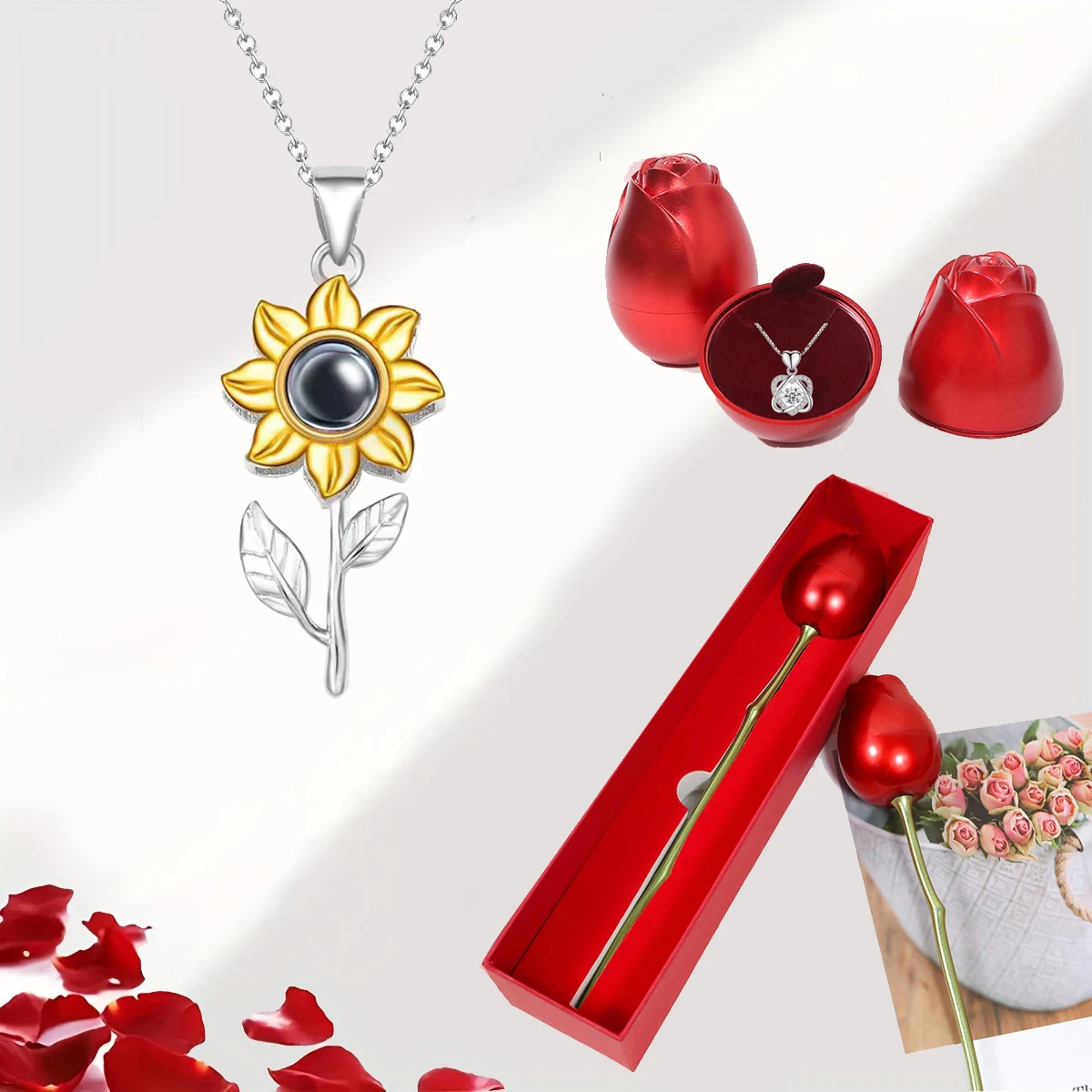 Sunflower Necklace With Rose Gift Box 100 Languages I Love You Pendant Luxury Jewelry For Wife Mom Girlfriend Romantic Gifts