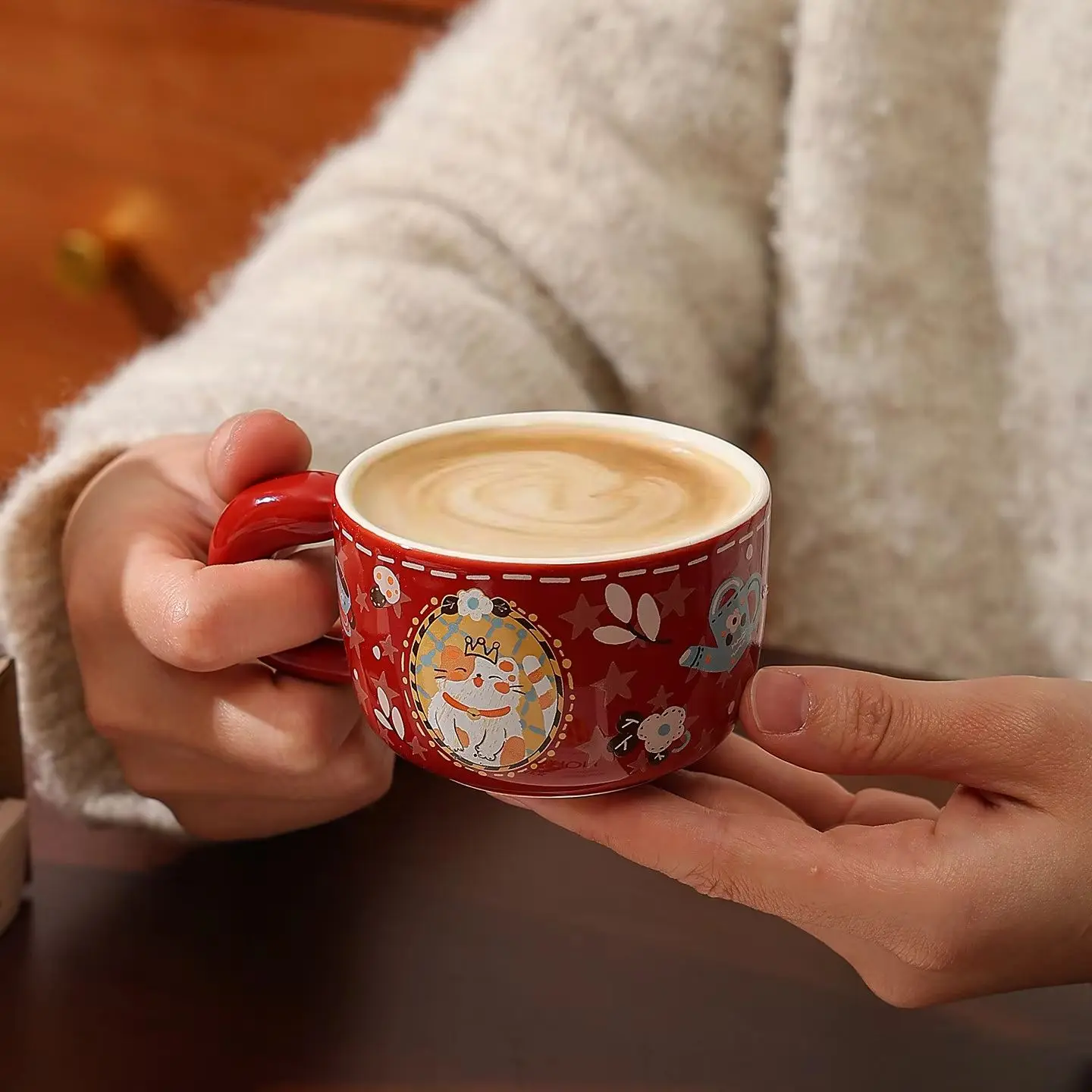 Vintage Cute Wealth Attraction Meow Cup Ceramic Cat Coffee Cup