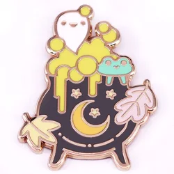 Magic Cauldron Enamel Pin Kawaii Frog And Ghosts Brooch Halloween Gift Decoration
