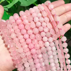 Natural Stone Rose Quartz Beads Round Pink Crystal Loose Rondelle Spacer Beads for Jewelry Making DIY Bracelet Accessories