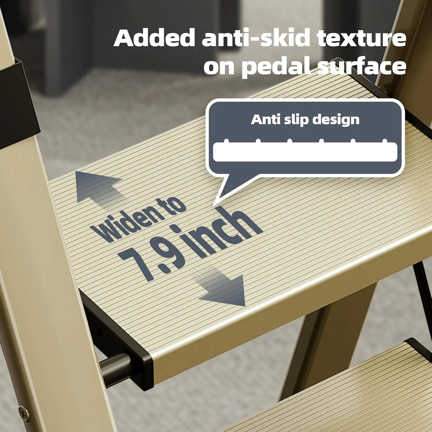 سلم ألومنيوم قابل للطي بثلاث خطوات مع مقبض يد، خفيف الوزن ومحمول للمنزل والمطبخ والمكتب والمرآب (ذهبي)