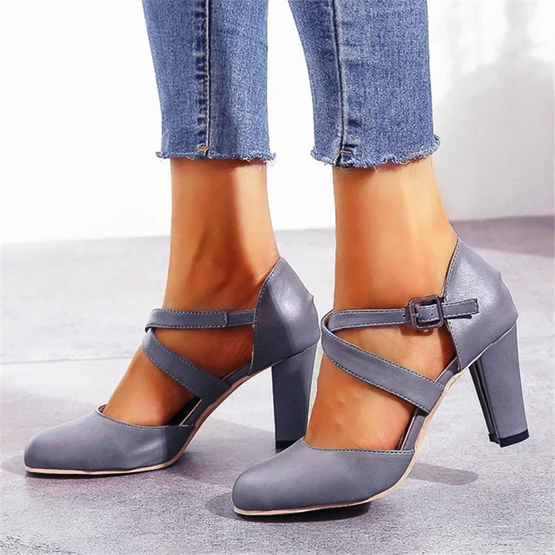 New Roma Pumps for Women Retro Sandals High Heel Ankle Summer Belt Buckle Pumps Casual Women\'s Shoes 2023