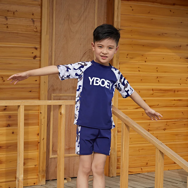 Boys Swimsuits Sunblock 2 Pieces Swim Suit Camouflage Children Swimwear Long Sleeve Boy Split Swimsuit Kids Bodysuit Beach Wear