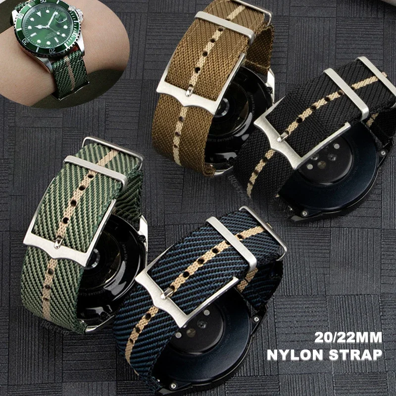 20mm Strap for Samsung Galaxy Watch6 5 4 40mm 44mm Pro Classic 43mm 47mm Belt for Rolex Watch Band 22mm Canvas Nylon Bracelet