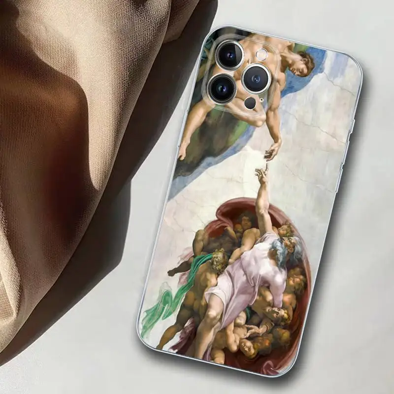Fresco Michelangelo Creation of Adam Phone Case For iPhone 14 13 12 Mini 11 Pro XS Max X XR SE 6 7 8 Plus Soft Silicone Cover