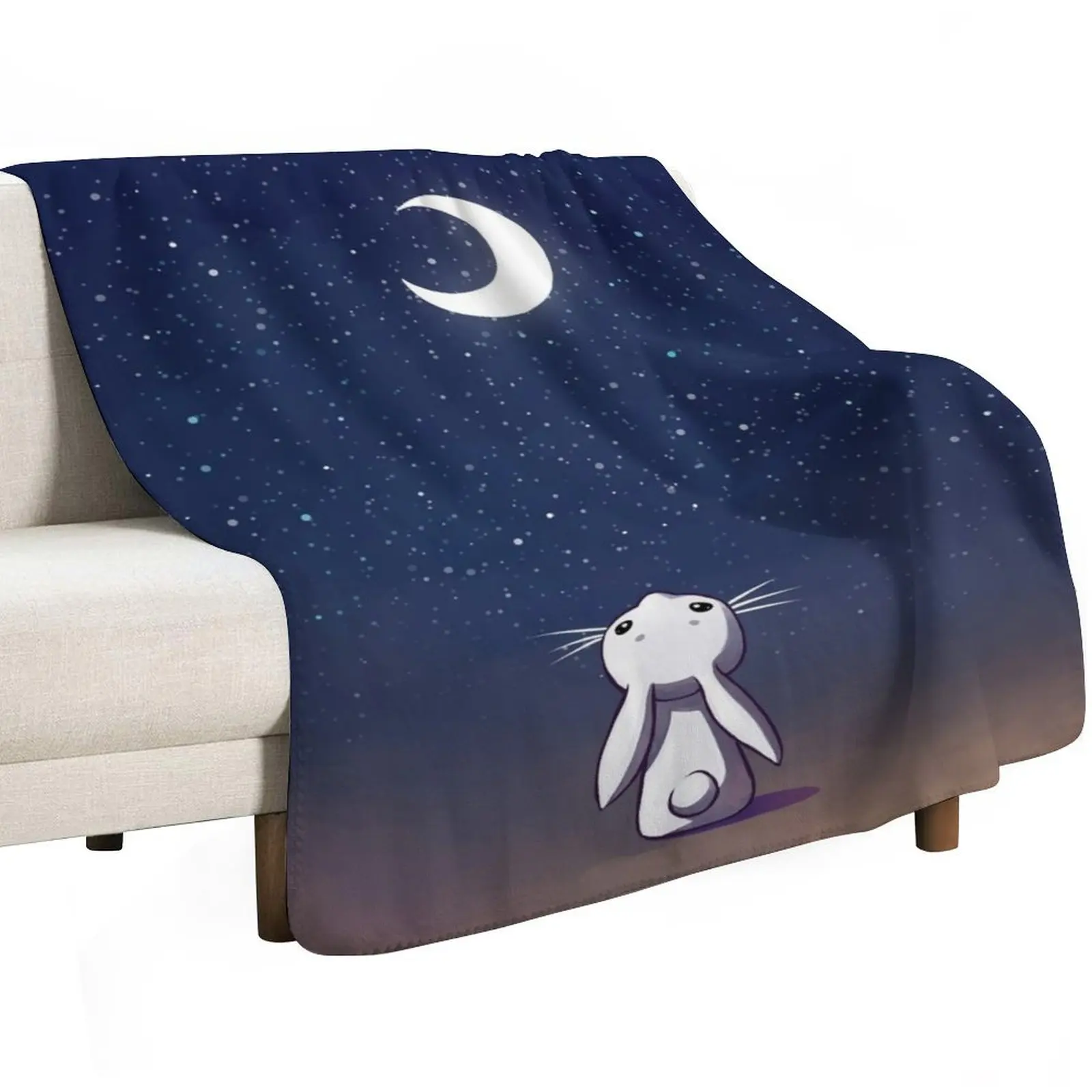 Moon Bunny Throw Blanket Travel Size Cozy Blanket for Plane Train