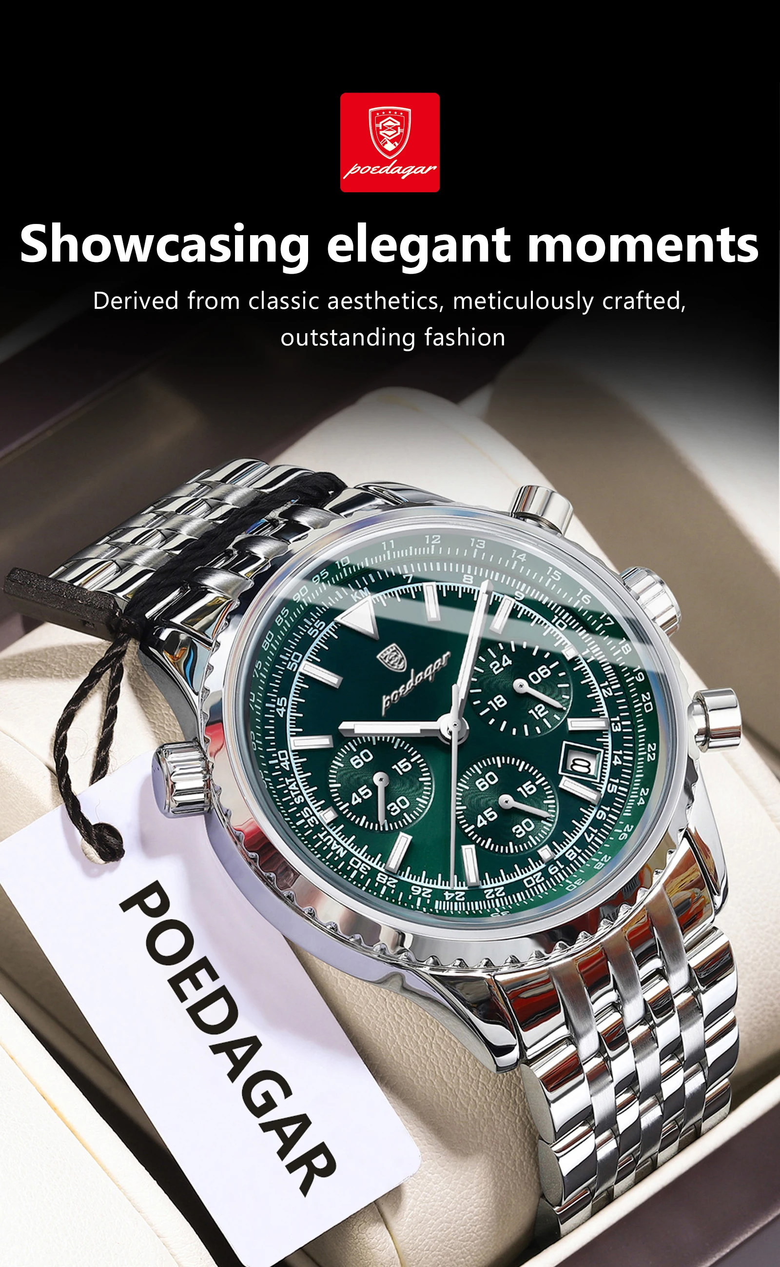 POEDAGAR Business Herren Armbanduhr Wasserdicht Leucht Datum Chronograph Luxus Mann Uhr Quarz Edelstahl Uhren Für Männer – Detail 14