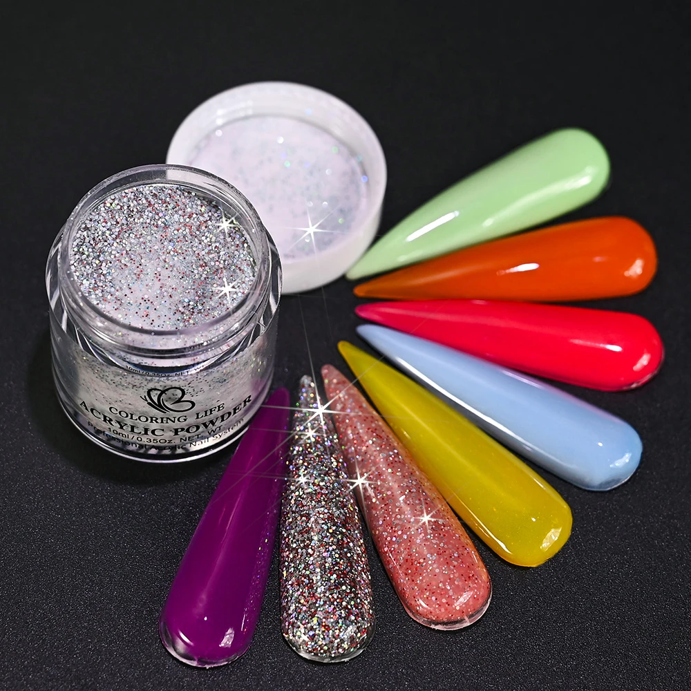 ชุดผงอะคริลิคสำหรับทำเล็บคริสต์มาส 6/8 สี แดง เขียว เงิน ส้ม ผงคริสตัล 3 in 1 สำหรับต่อเล็บ/จุ่มเล็บ/แกะสลัก