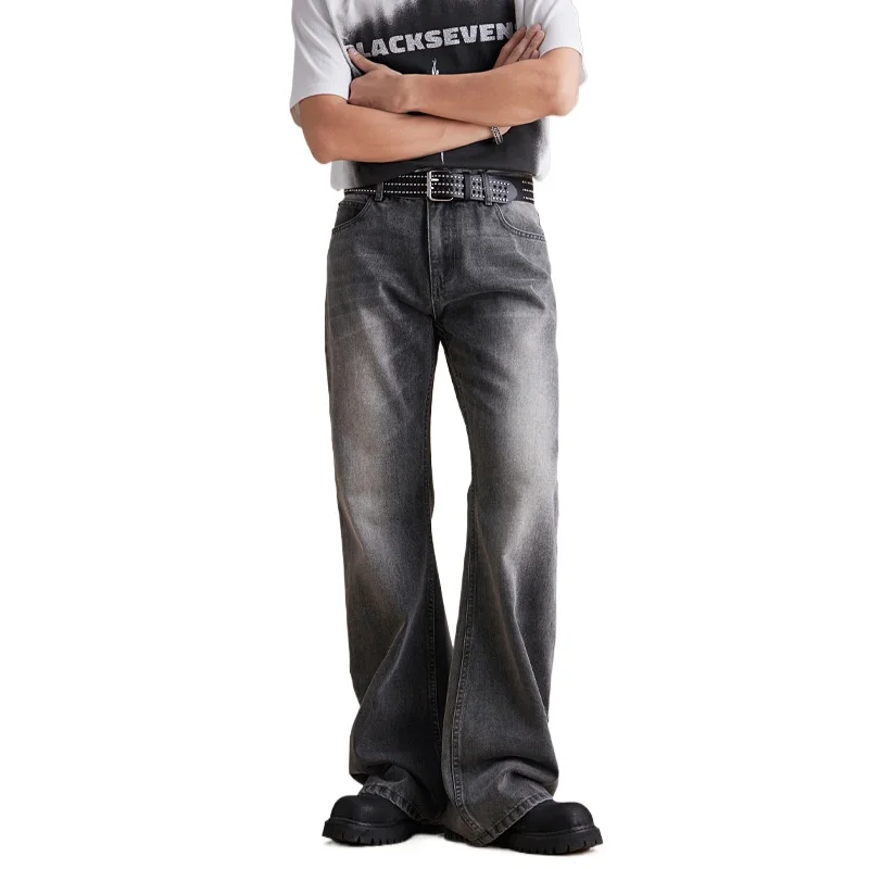 

Men Korean Streetwear Vintage Fashion Loose Casual Washed Gray Denim Micro-pull Jeans Trousers Cityboy Y2k jeans Pants