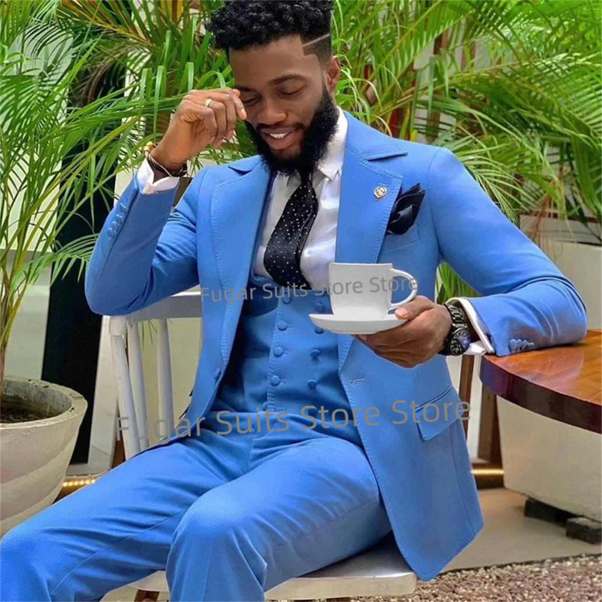 Business Blue Wedding Suits For Men Slim Fit Notched Lapel Groom Formal Tuxedos 3 Pieces Sets Fashion Male Blazer Costume Homme