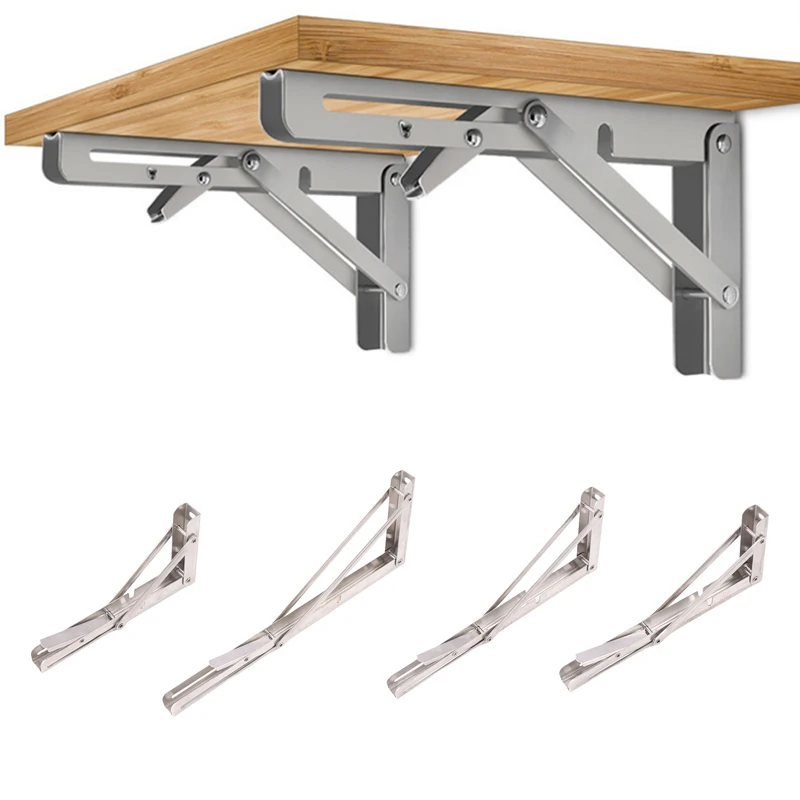 @*Motorhome Silver Finish Thickened Stainless Steel Mini Folding Table Car Accessories Campervan Folding Bracket Table Shelf