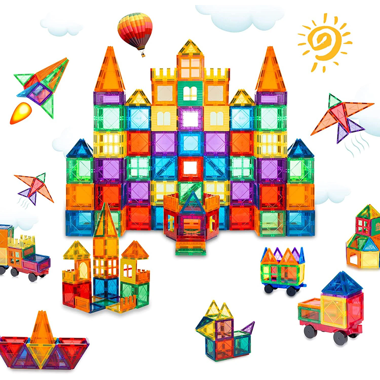BRASTOY Blocos de Construção Magnéticos 3D Coloridos Transparentes 130 Peças Brinquedo Educacional de Construção