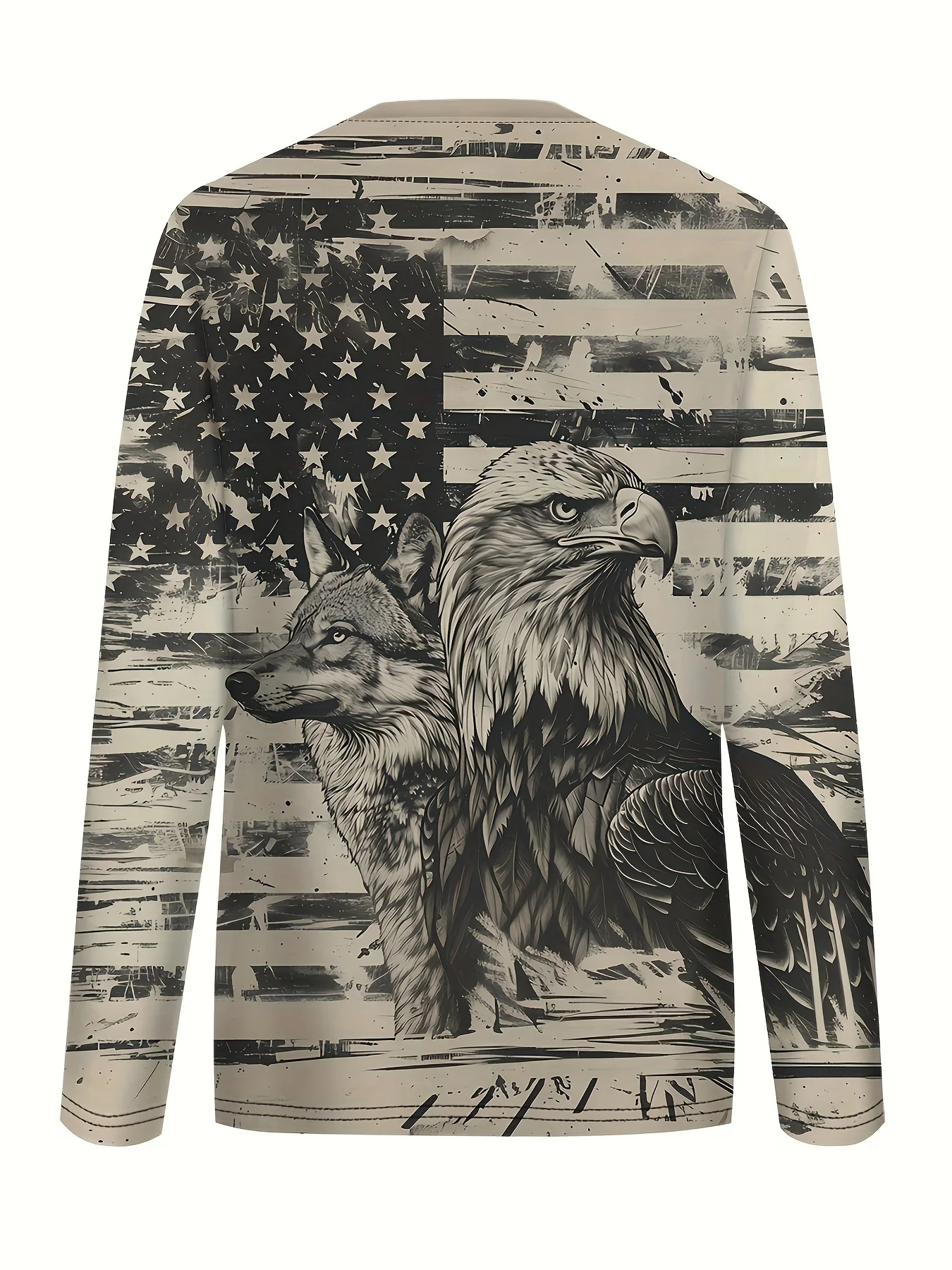 2025 جديد الربيع والخريف الرجال الجولة الرقبة طويلة الأكمام تي شيرت ثلاثية الأبعاد النسر الأصلع العلم طباعة قمة الموضة الاتجاه غير رسمي بسيط #2