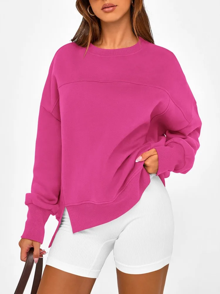 

Новая осенне-зимняя повседневная свободная женская толстовка с круглым вырезом и длинными рукавами, базовый теплый спортивный пуловер, женская одежда