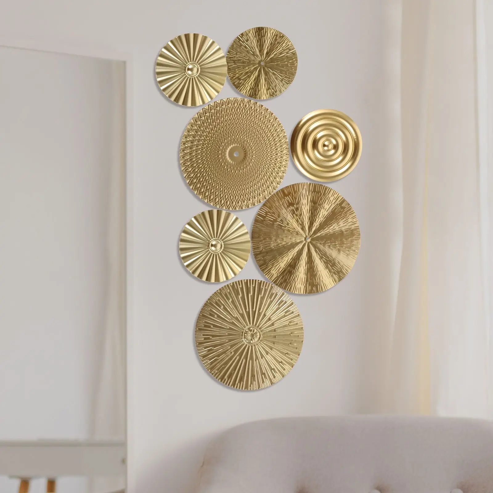 Golden Disc Wall Hanging Circular Decor Metal Plate Home The Circle Big Art for Living Room Work