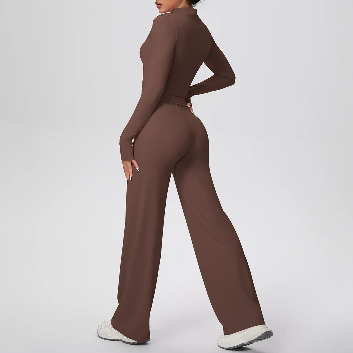 

Женский спортивный комплект для йоги: леггинсы с высокой талией, топ без спинки и лонгслив для фитнеса и бега (3 предмета)