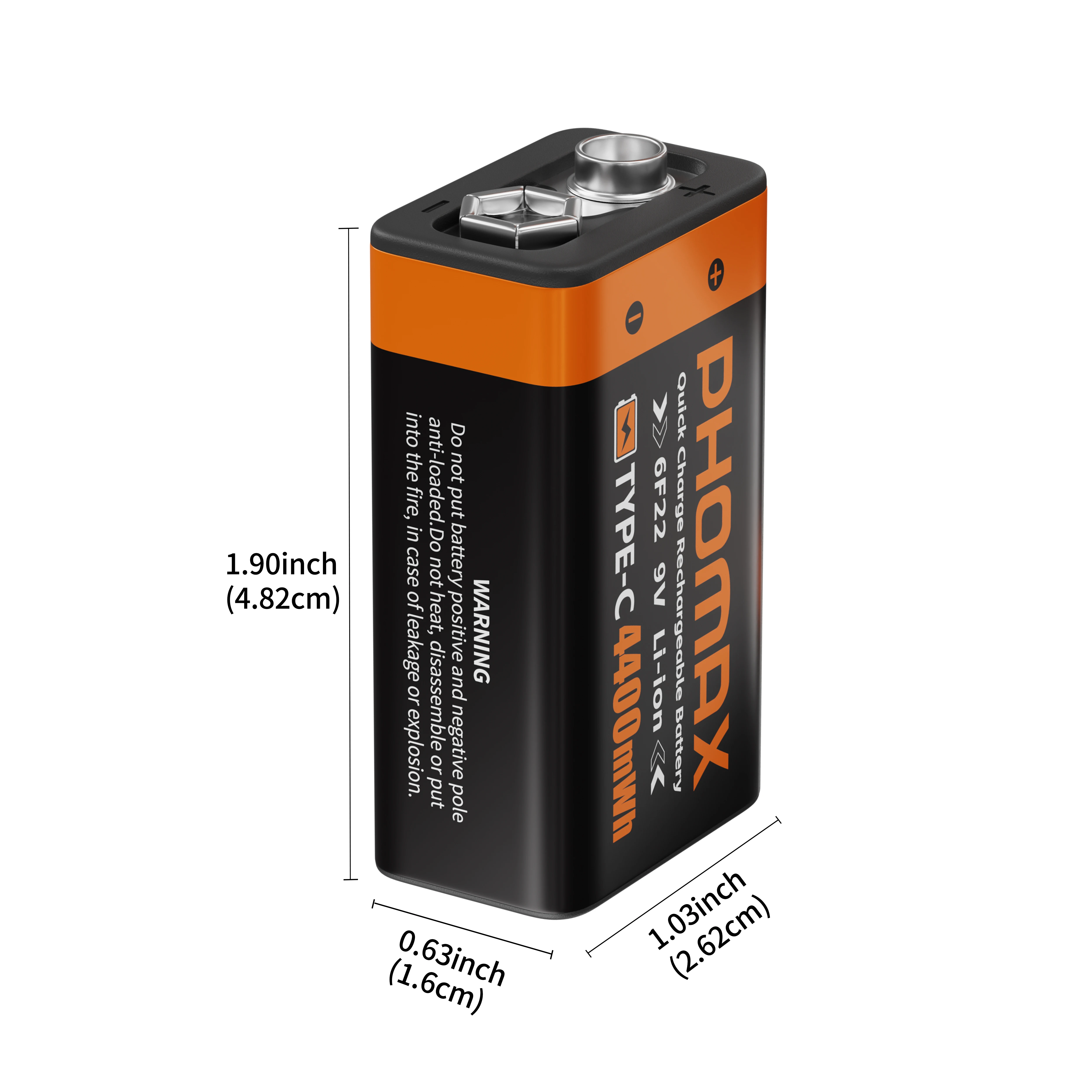 PHOMAX 6F22 9V Li-ion Rechargeable Battery 4400mWh for RC Helicopter Model Multimeter Microphone USB Type-C Charging