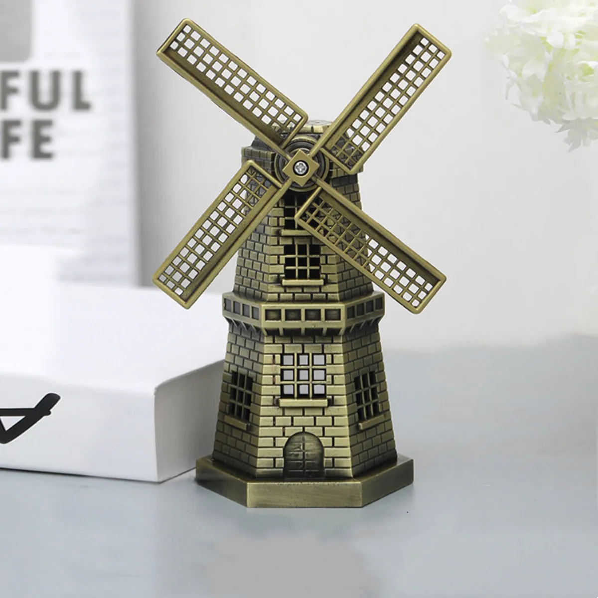 Netherlands Windmill Decoration Iron Art Landmark Architectural Model Small Crafts Creative Home Living Room Wine Cabinet Decora