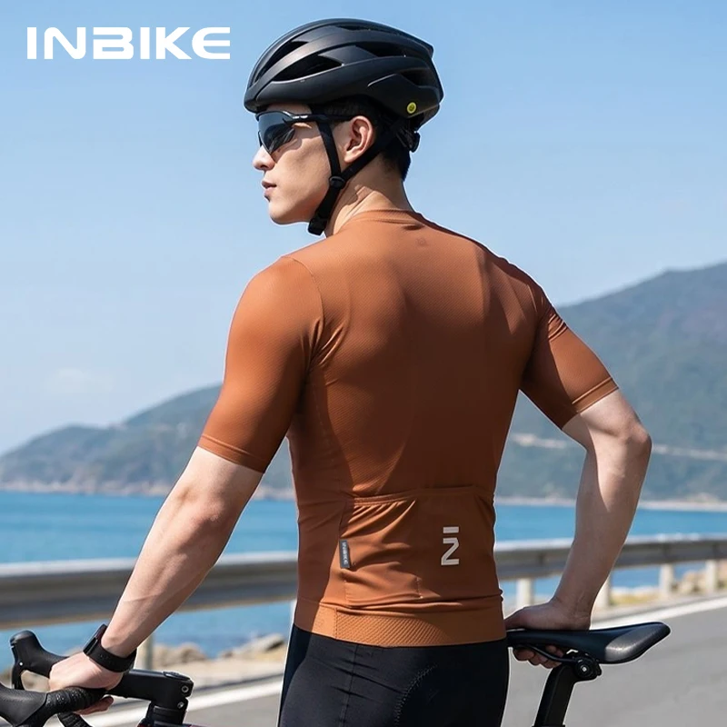 INBIKE Summer Pro Cycling Jersey Men Short Sleeve Road Bike Shirts Slim Fit Full Zipper with Pockets MTB Jersey Bicycle Clothing