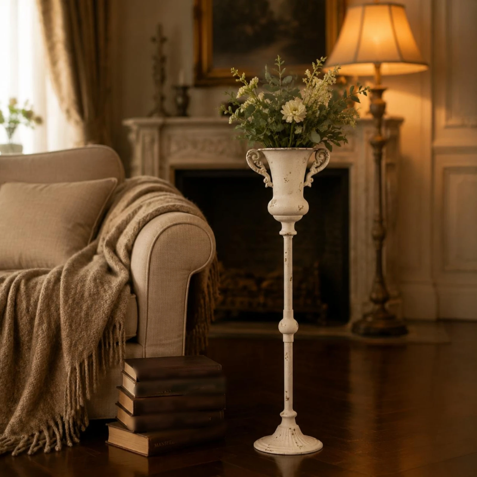 

Iron Flowerpot Stand with Flared Base Pedestal Profile Weathered Antique Look for Homestay Garden Ornamental Display