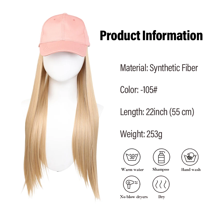 Immagine 5: Parrucca alla moda con berretto da baseball rosa e capelli lunghi biondi sintetici – Leggera, comoda e pronta all'uso in qualsiasi momento