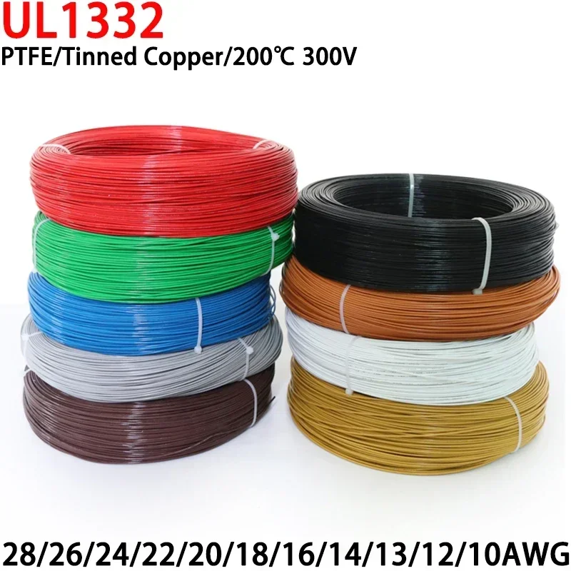 5/10M UL1332 PTFE Wire FEP Plastic Insulated 28/26/24/22/20/18/16/14/13/12/10AWG For 3D Printer High Temperature Electron Cable