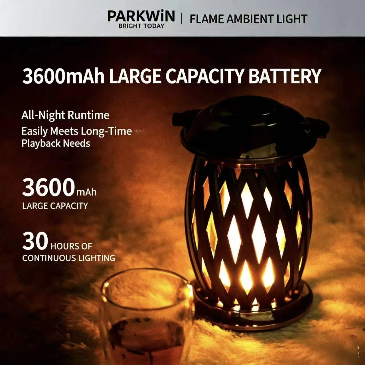 PARKWiN Rechargeable Flame Light Bluetooth Speaker, HIFI Stereo 3600mAh, 30H Lighting Portable LED Ambient Lamp for Home Party