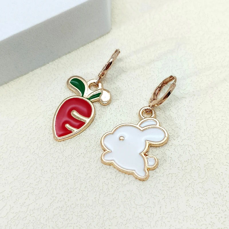 Gold Color Asymmetrical Rabbit Radish Stud Earrings for Women Cute Bunny Earrings for Girls