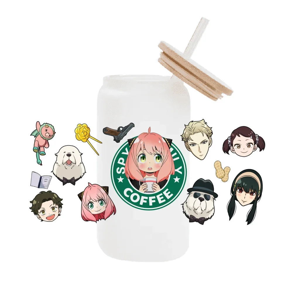 Японская манга SPY FAMILY для Libbey 16 унций банка стекло 3D водонепроницаемый УФ DTF кофе может обертка Libbey стеклянная пленка