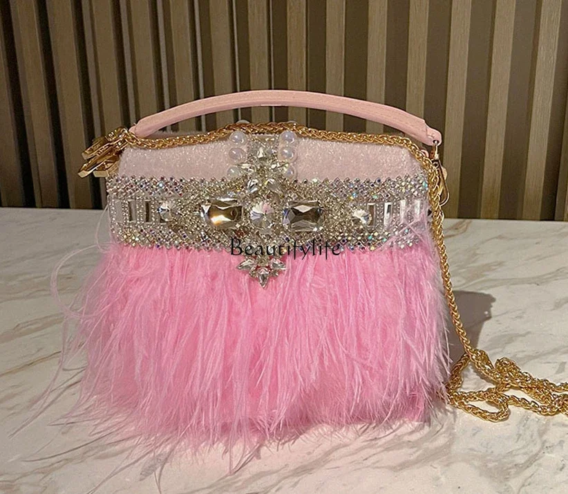 Velvet Crossbody Bag with Tassel, Saddle, Shiny Rhinestone, Banquet Clutch, Autumn and Winter