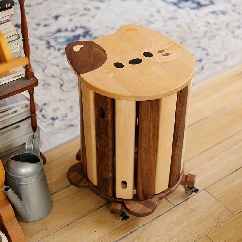 Household solid wood stools are cute and can be stacked to store living room dining table stools