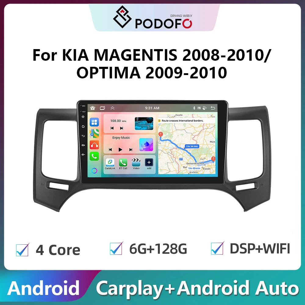 Автомагнитола Podofo, мультимедийный видеоплеер на Android для KIA MAGENTIS 2008-2010/OPTIMA 2009-2010, GPS-навигация, Carplay, автостерео