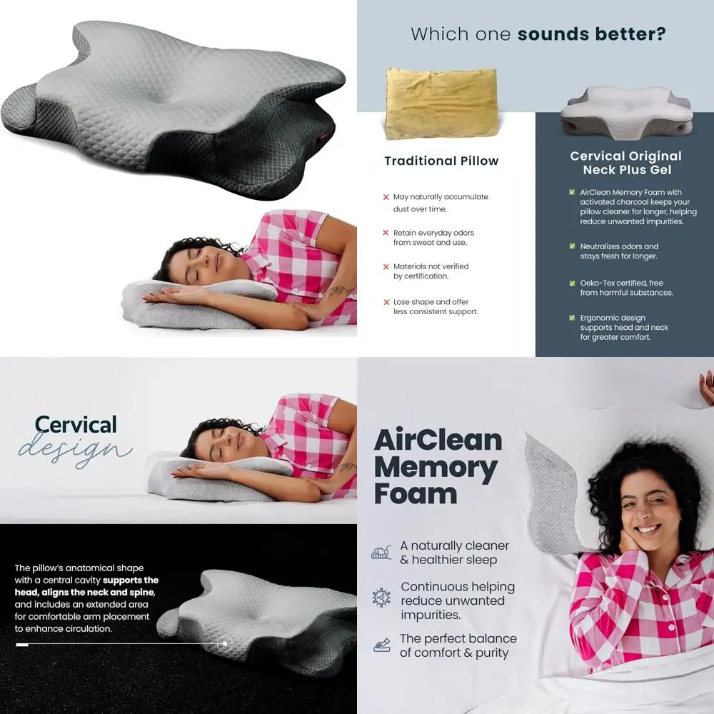 

Premium Ergonomic Memory Foam Pillow with Charcoal for Neck and Back Pain Relief