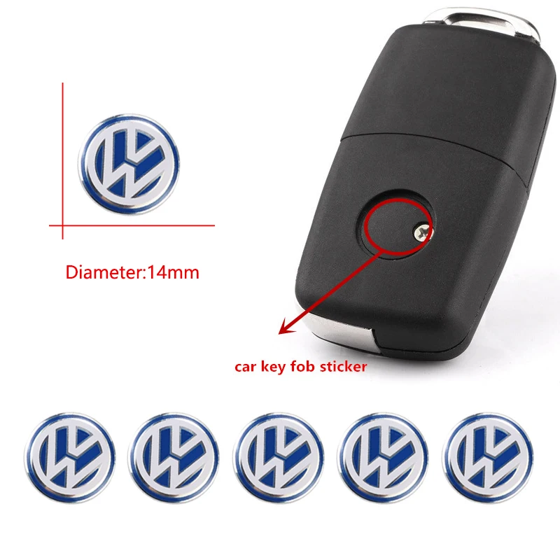 5/ 10Pcs 14mm Aluminium Remote Control Car Key Emblem Stickers Badge For VW Golf 5 7 Passat B5 B6 Polo GTI Scirocco Jetta Beetle