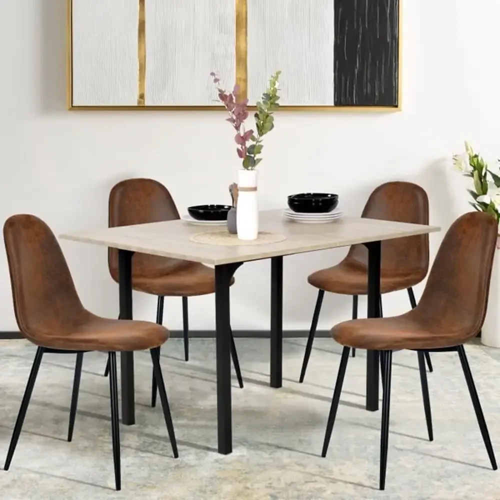 Mid-Century Modern Upholstered Dining Chairs Set, Kitchen Chairs with Metal Legs for Dining Room, Fabric Suede Seat Si