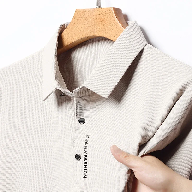 2024 Summer New Men's Business Casual Solid Color Short Sleeved POLO Shirt Comfortable and Cool Fashion T-shirt