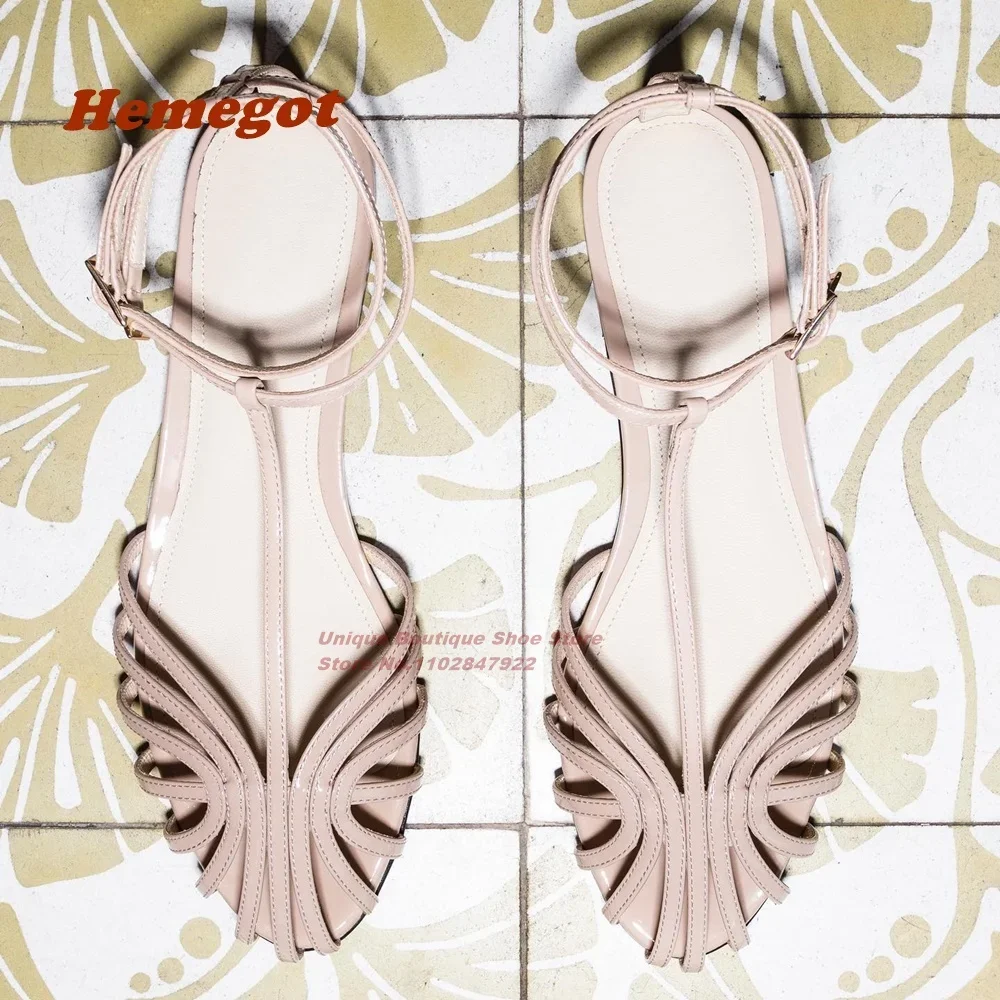 Silver T-strap Buckle Sandals Round Toe Flat with Candy Color Summer Sandals for Women 2023 New Elegant Party Shoes Big Size